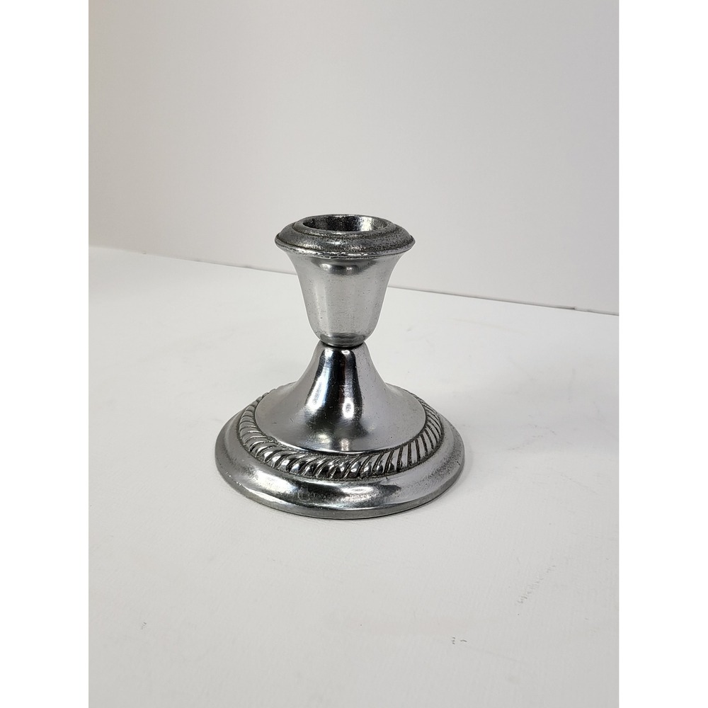Silver Tone Metal Taper Candle Holder Rope Twist Base Vintage Style 3.25 Inch